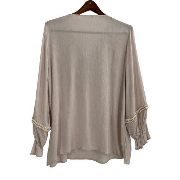 Soft Surroundings Clementine Embroidered Pom Pom Tassels V-Neck Tunic Womens PL - Picture 2 of 7